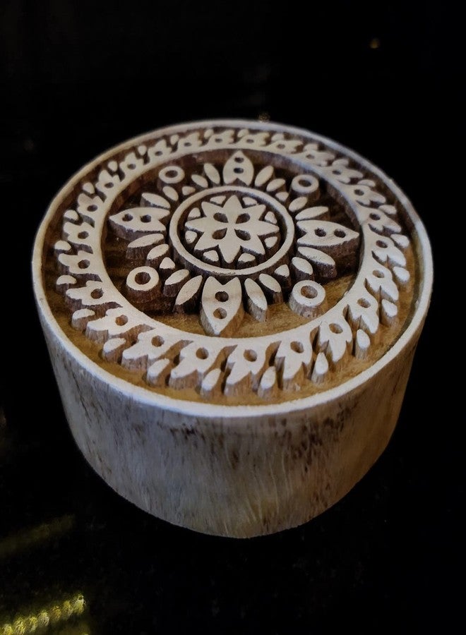 ecofynd Round Wood Block Stamps (Pack of 1), Wooden Blocks for Block Printing Stamp Set, Artistic Shapes Craft Kids Saree Border DIY Henna Fabric Textile Paper Clay Pottery Hand-Carved (BLOCK001) - Image 4